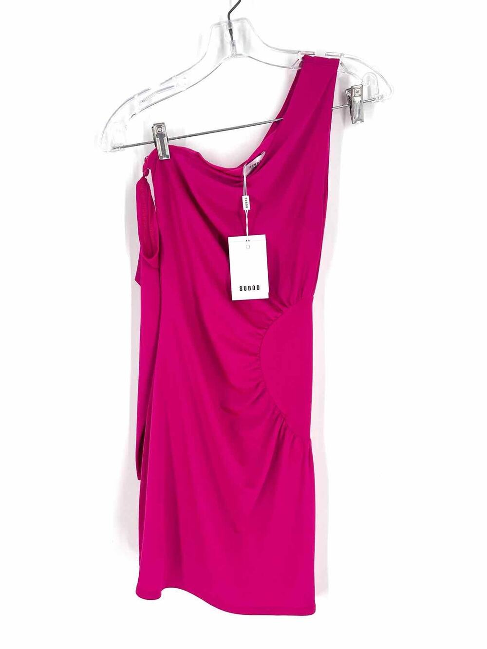 Suboo Size L Hot Pink One Shoulder Ruched NEW Designer Dress